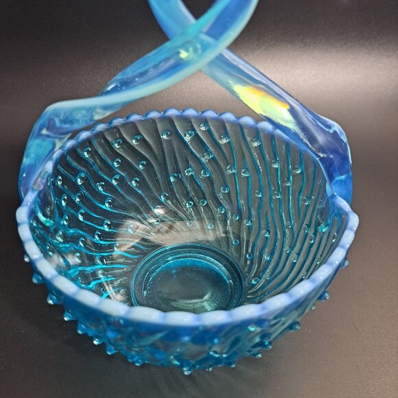 Jefferson Glass Blue Opalescent Uranium Glass May Basket Twisted Handle Vintage - Picture 8 of 14